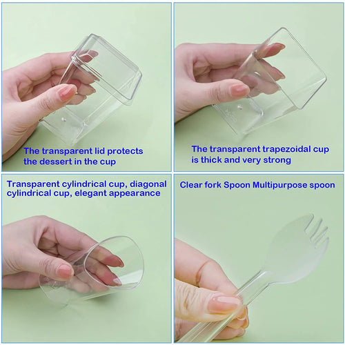 100 Pack 5.4oz Clear Dessert Cups with Lids and Spoons I3058