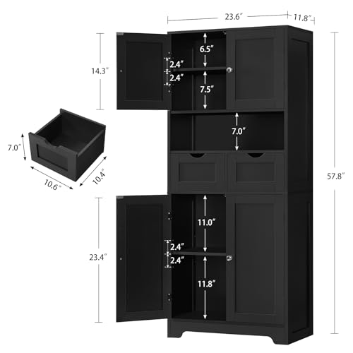 White Tall Bathroom Cabinet with 2 Drawers & 2 Adjustable Shelves & 4 Doors Q454452