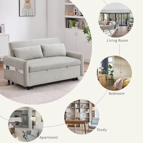 Pull Out Sleep Sofa Couch with Adjustable Backrest, USB Port, 2 Pillows H7345
