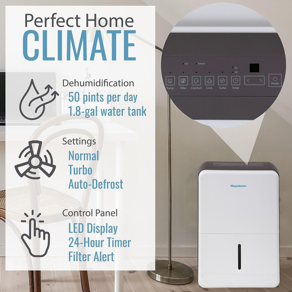 50-Pint Portable Dehumidifier with Auto-Shutoff, Timer, and LED Display H1321