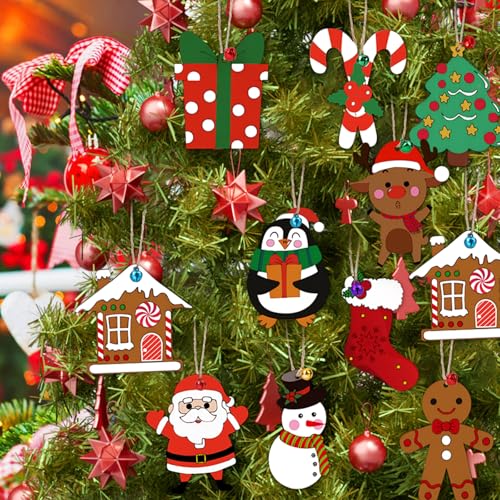 50 Pieces Christmas Wooden Ornaments Blanks Pendants Unfinished Wood Slices Hanging K397