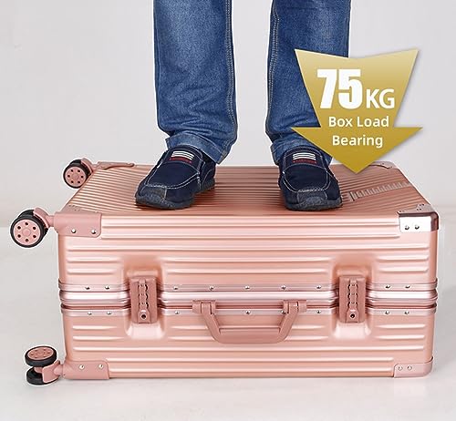 Aluminum Frame Hardside Luggage with Spinner Wheels and TSA Lock, 26 inch, Rose Gold+White G840