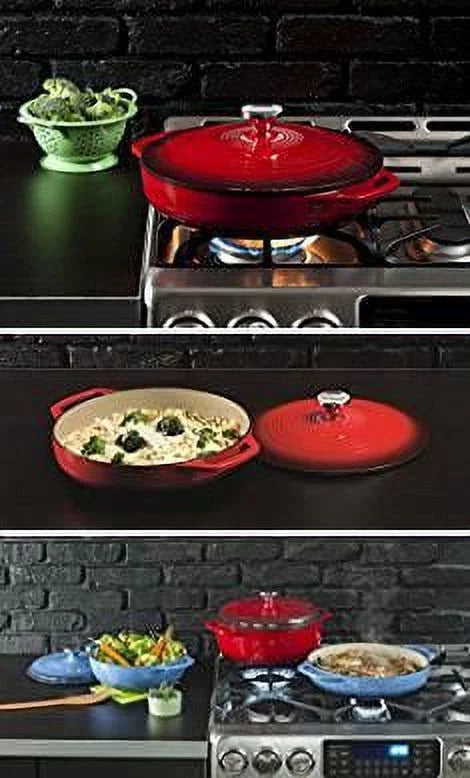 Red Enameled Cast Iron Covered Casserole U532882