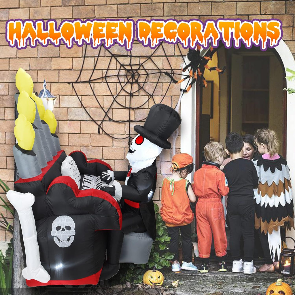 5.4FT Halloween Inflatable Skeleton Playing Piano with LED Lights and Bluetooth Speaker E571967