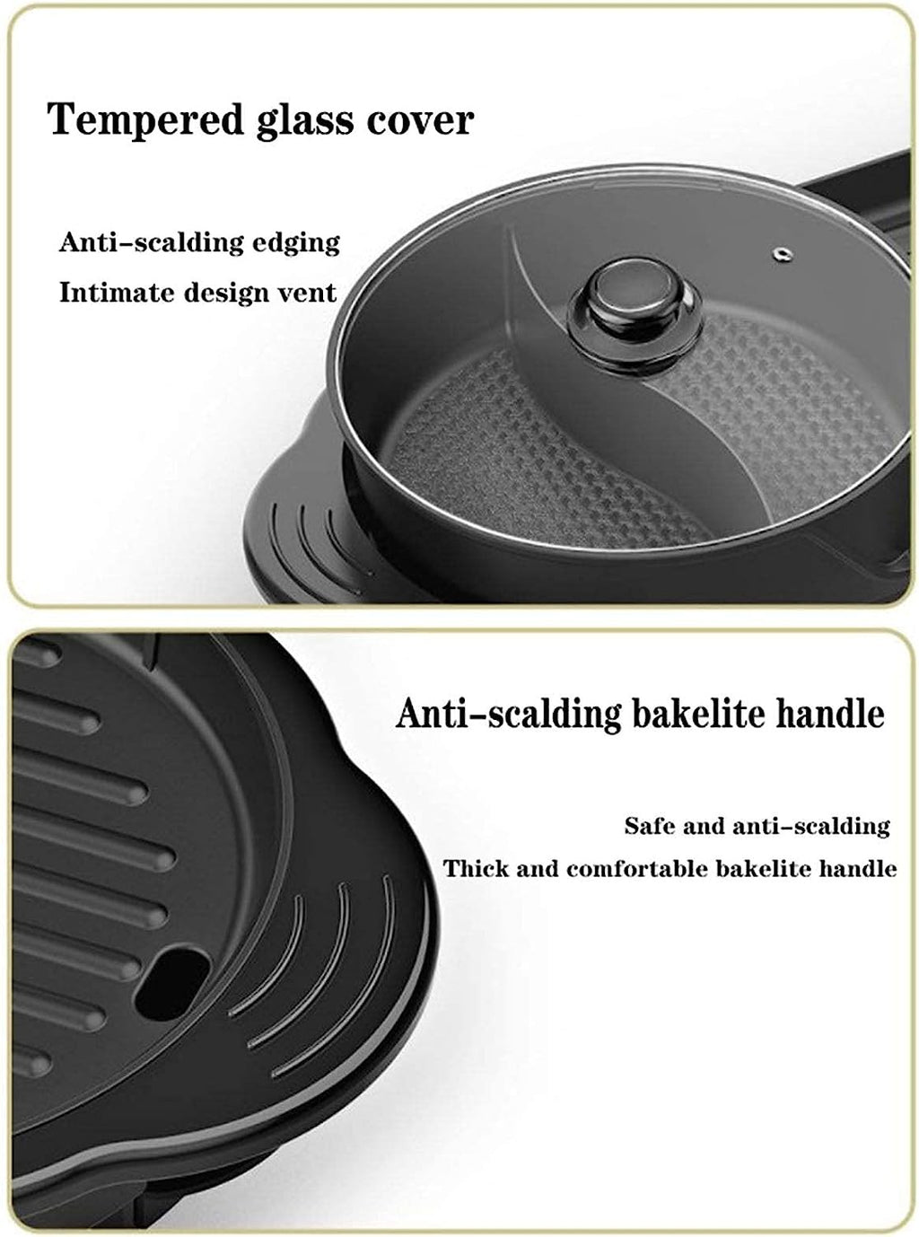 Black Electric Hot Pot and Smokeless BBQ Grill W146435