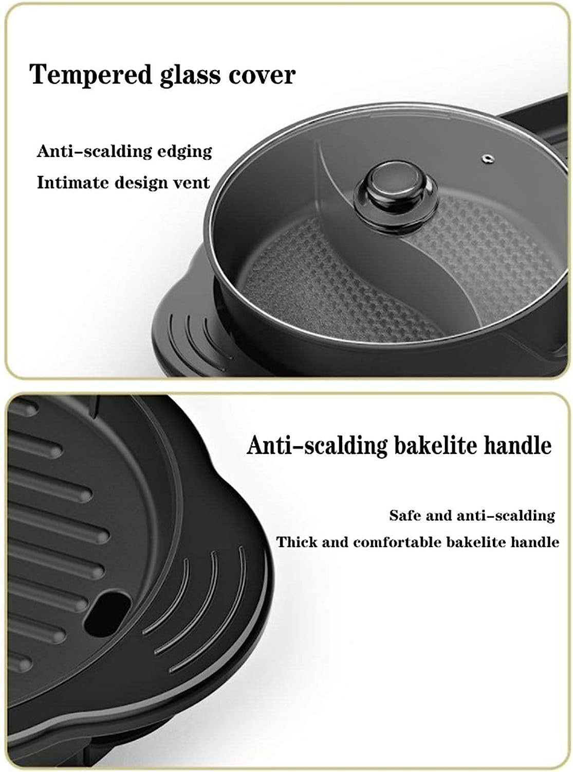 Black Electric Hot Pot and Smokeless BBQ Grill W146435