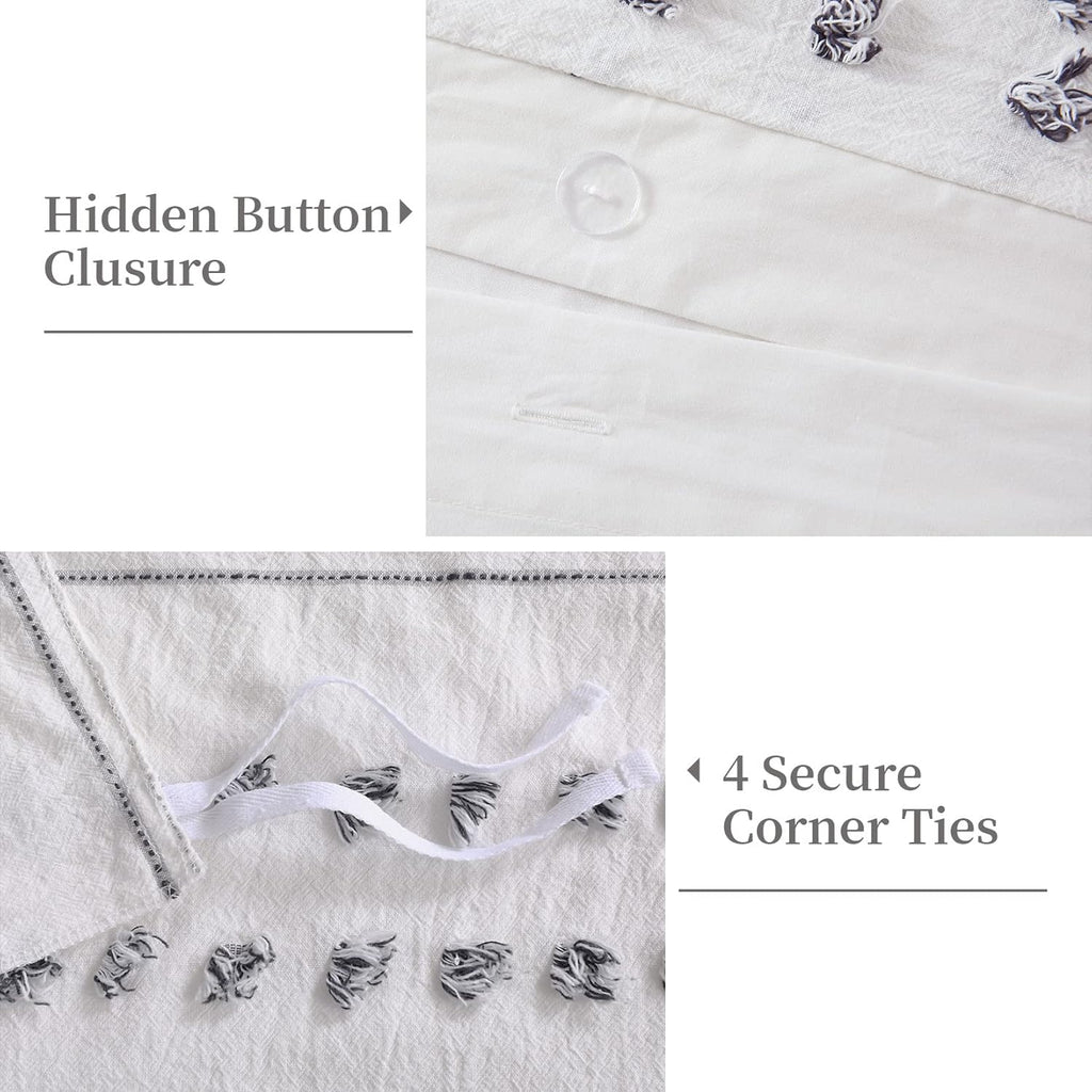 100% Cotton Queen Size 3Pcs Yarn-Dyed Tufted Dots Jacquard Duvet Cover Set S37515