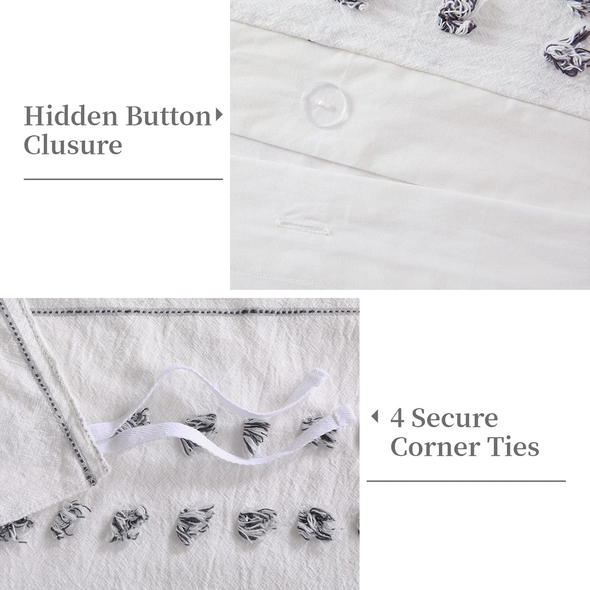 100% Cotton Queen Size 3Pcs Yarn-Dyed Tufted Dots Jacquard Duvet Cover Set S37515