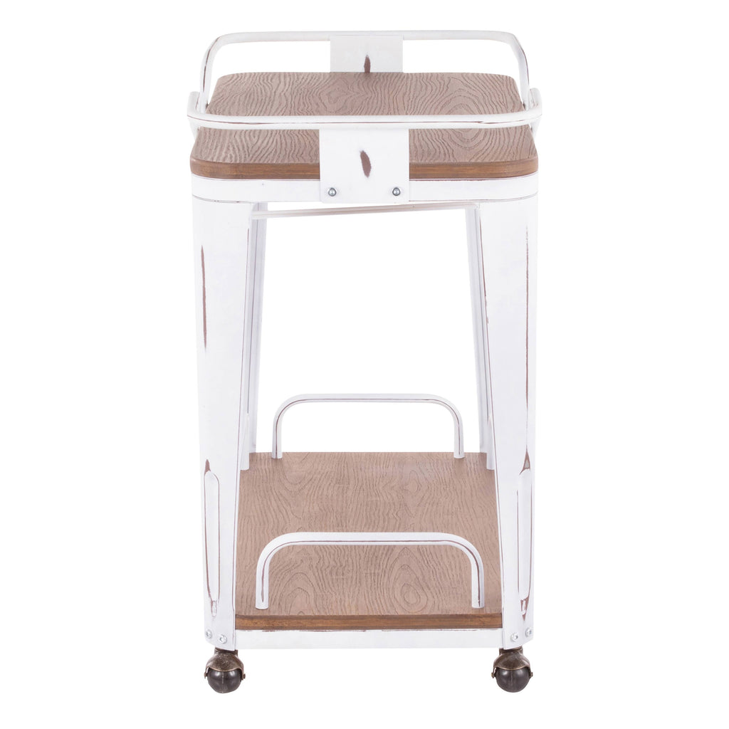 Vintage White Metal Bar Cart with Brown Bamboo V87798