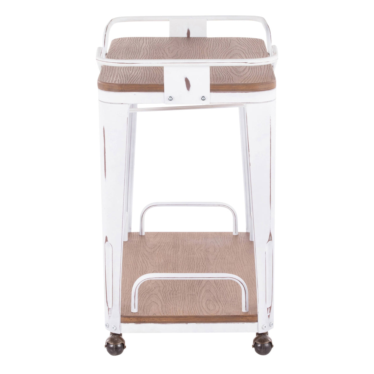 Vintage White Metal Bar Cart with Brown Bamboo V87798