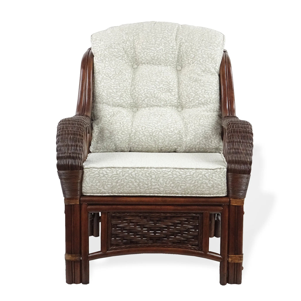 Dark Walnut Natural Rattan Wicker Armchair with Ottoman and Cushion A345107