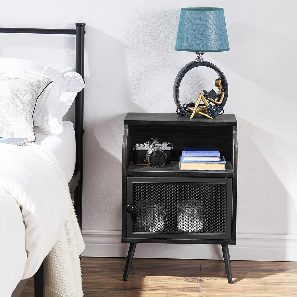 Set of 2 Black Nightstand with Storage Cabinet S843495