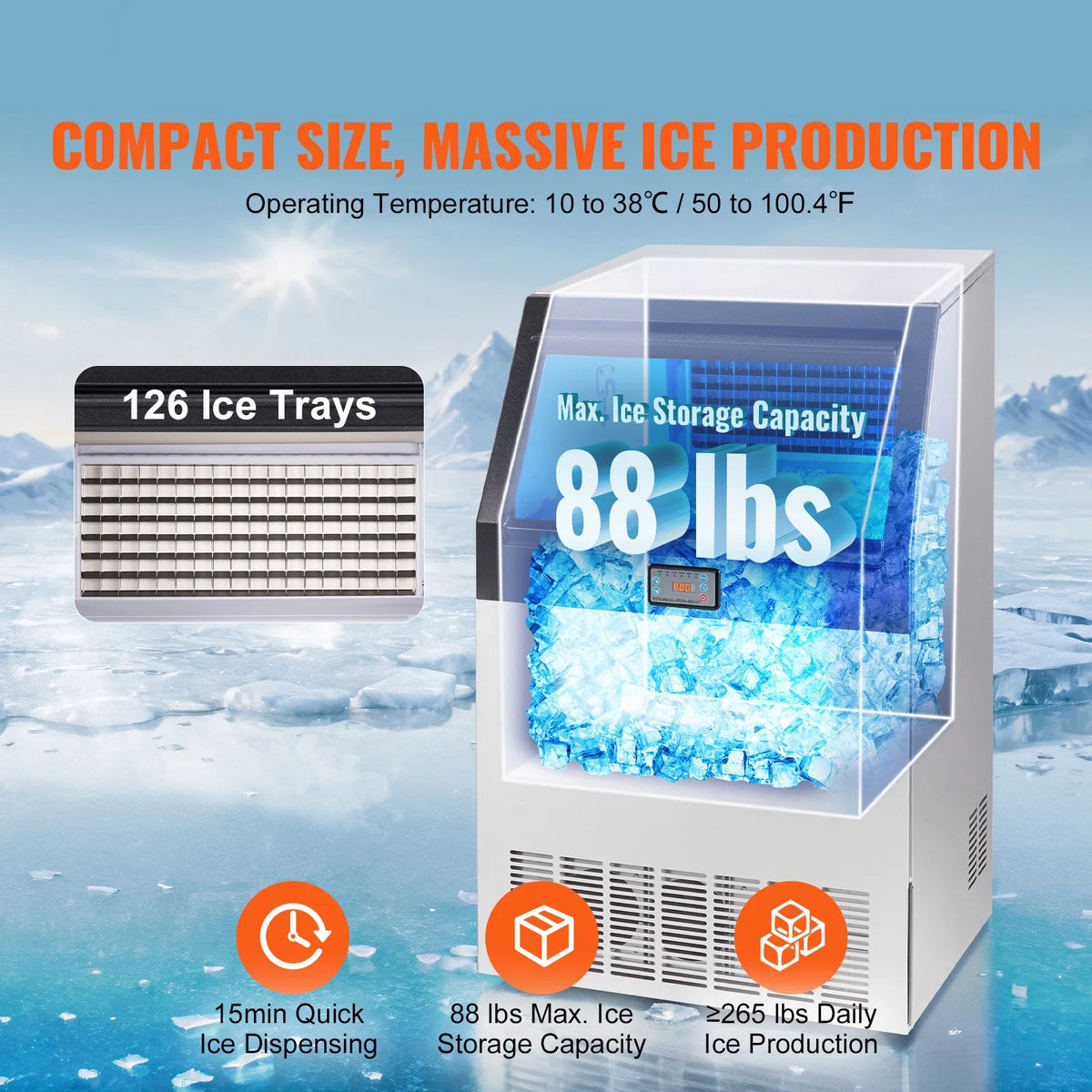 Commercial Ice Maker Freestanding Cabinet Machine 265lbs/24H Q8038