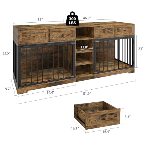 82” Wooden Dog Crate Furniture with 4 Drawers and Shelves D135561