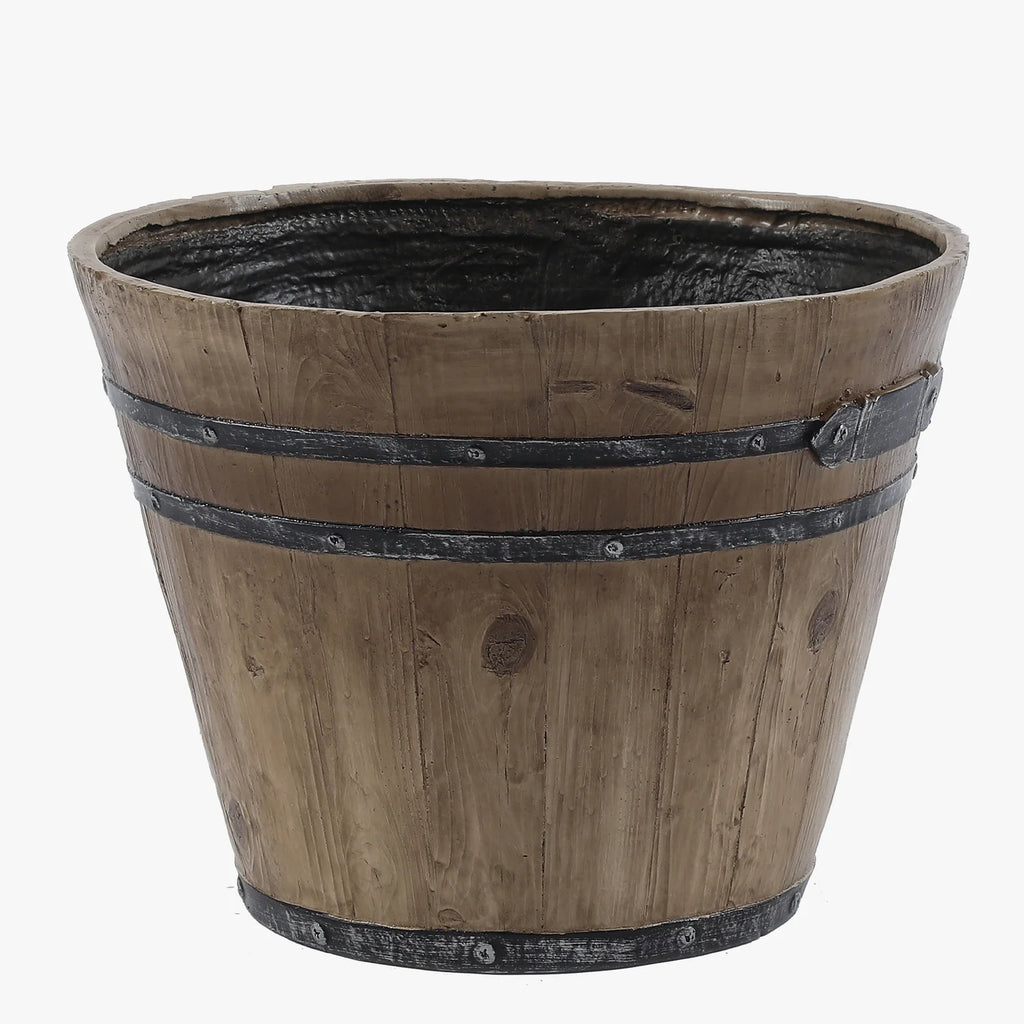 Set Of 2 Rustic Brown Faux Wood Planters S582311