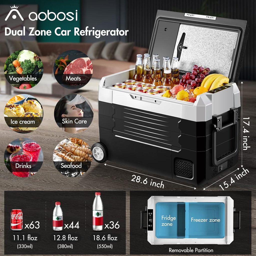 Portable Car Refrigerator 12 Volt 48 Quart Dual Zone Compressor Cooler P802