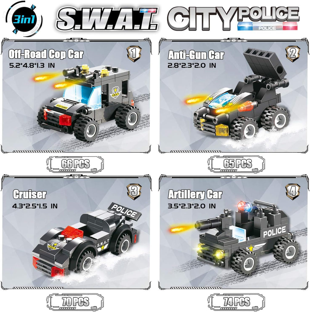 1110 PCS SWAT City Police Station Mobile Command Center Truck Car Building Blocks Set with Storage Box R11103