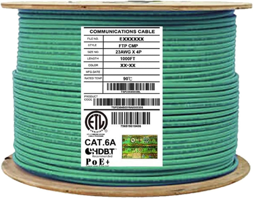 Bulk Ethernet Cable Reel, Cat6A Shielded Plenum, 1000ft, FTP 23AWG, Solid Pure Copper, Blue X61303