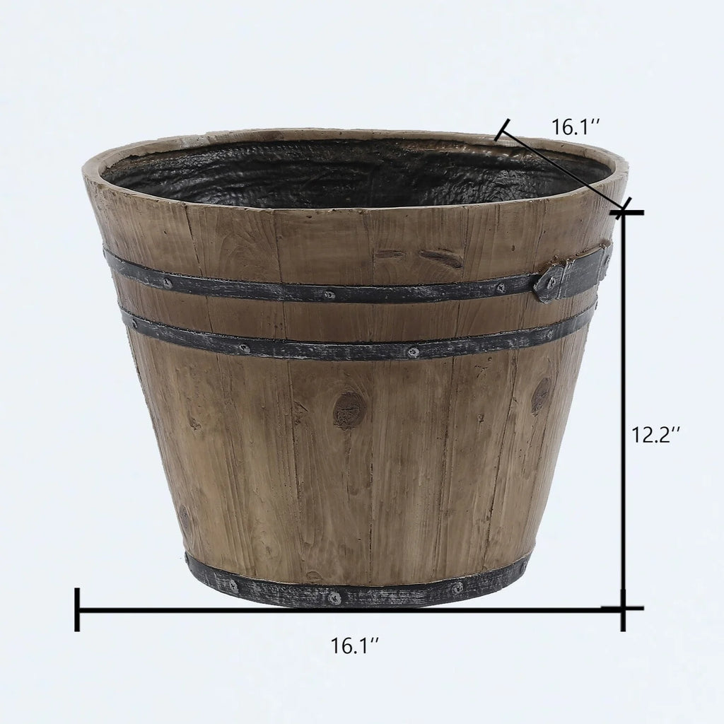 Set Of 2 Rustic Brown Faux Wood Planters S582311