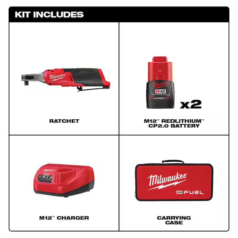 12V Lithium-Ion Brushless Cordless 3/8 in. Ratchet Kit with Batteries, Charger and Bag P642