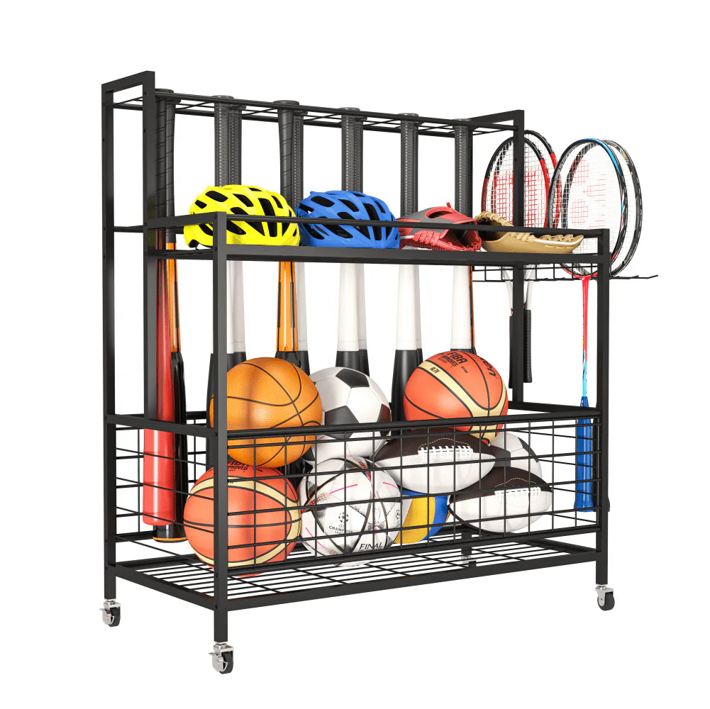4 Tier Rolling Ball Storage Organizer with Hooks F142