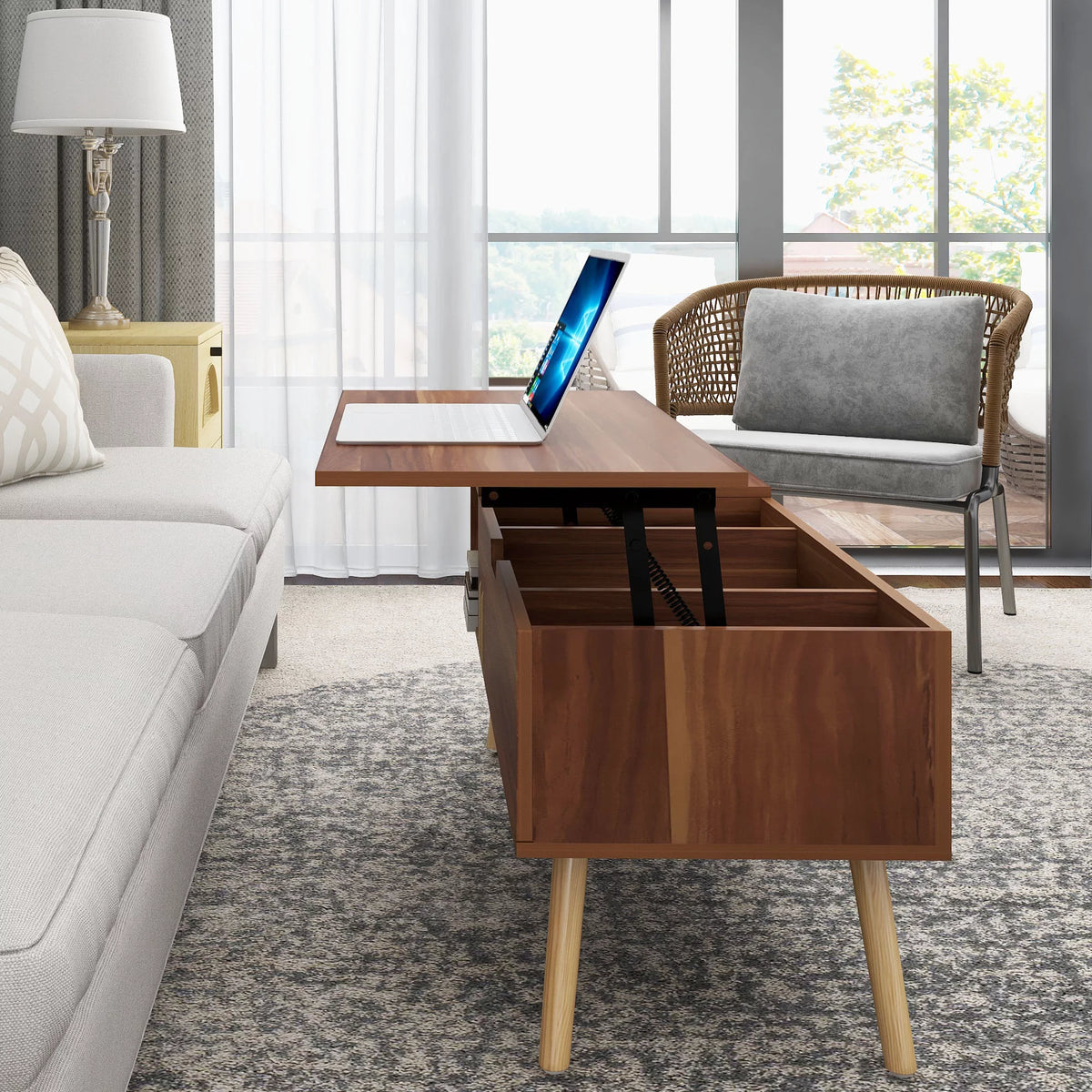 Brown Lift Top Coffee Table with Storage A4326