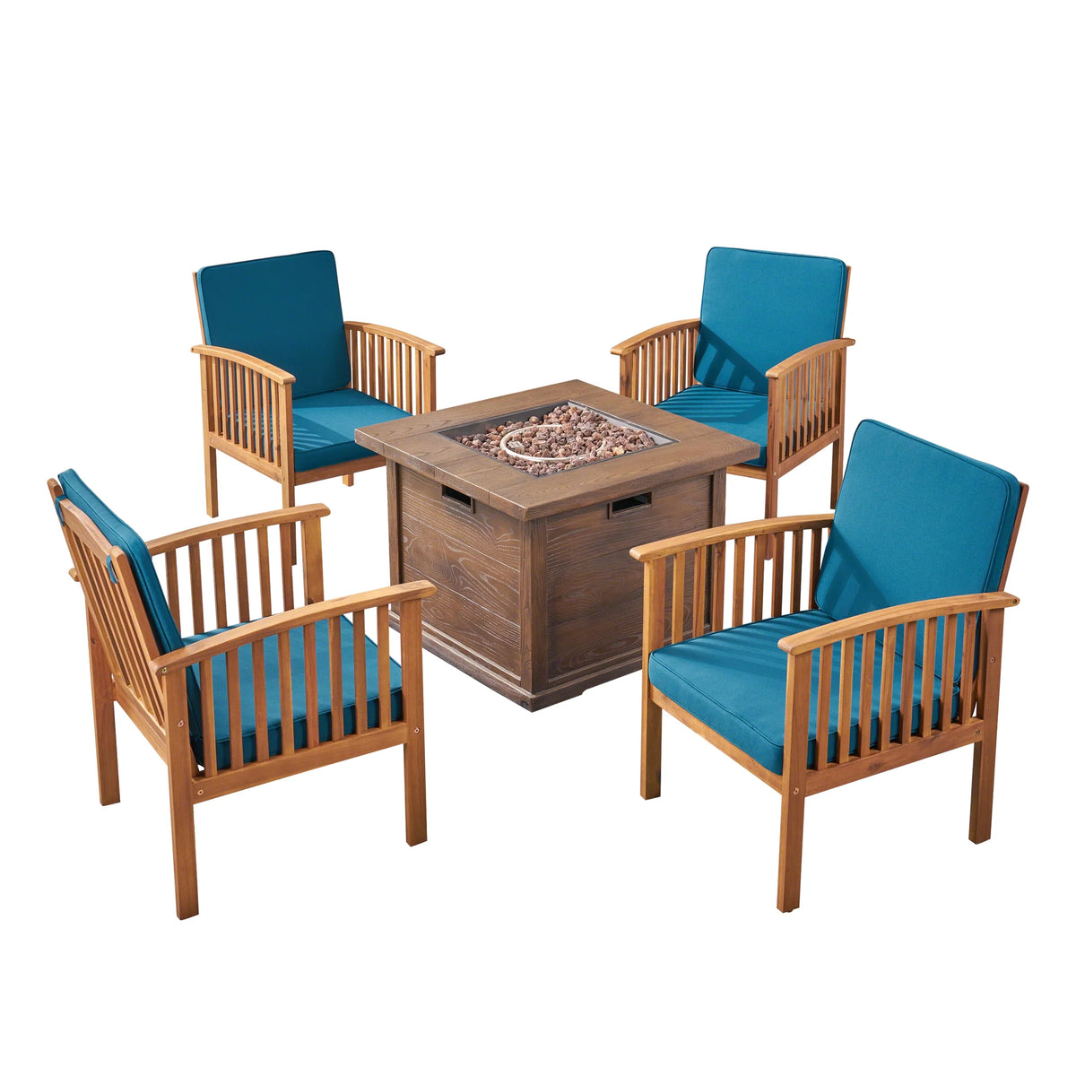 Brown Patina and Dark Teal Acacia Wood Club Chairs M999