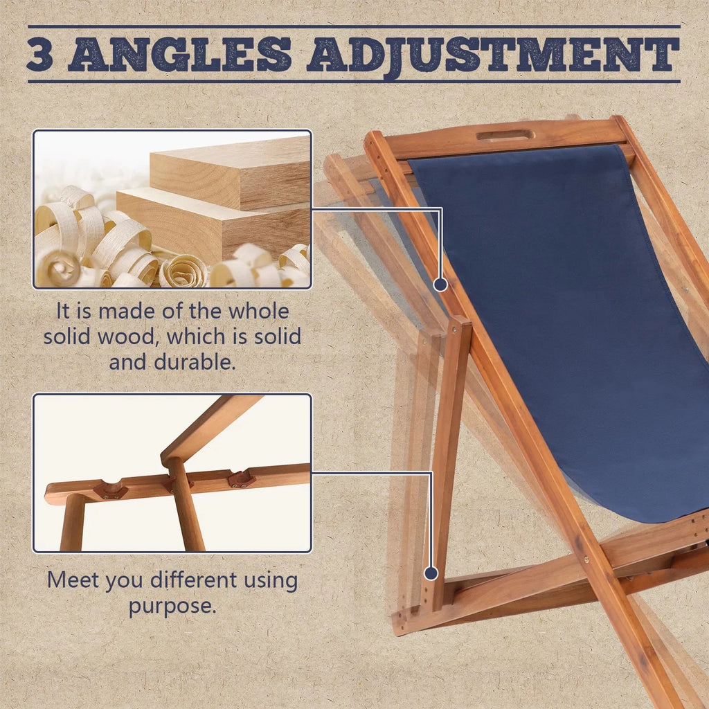 Beach Chair 2 Set Folding Reclining Chair with Solid Wood Frame Blue T254751