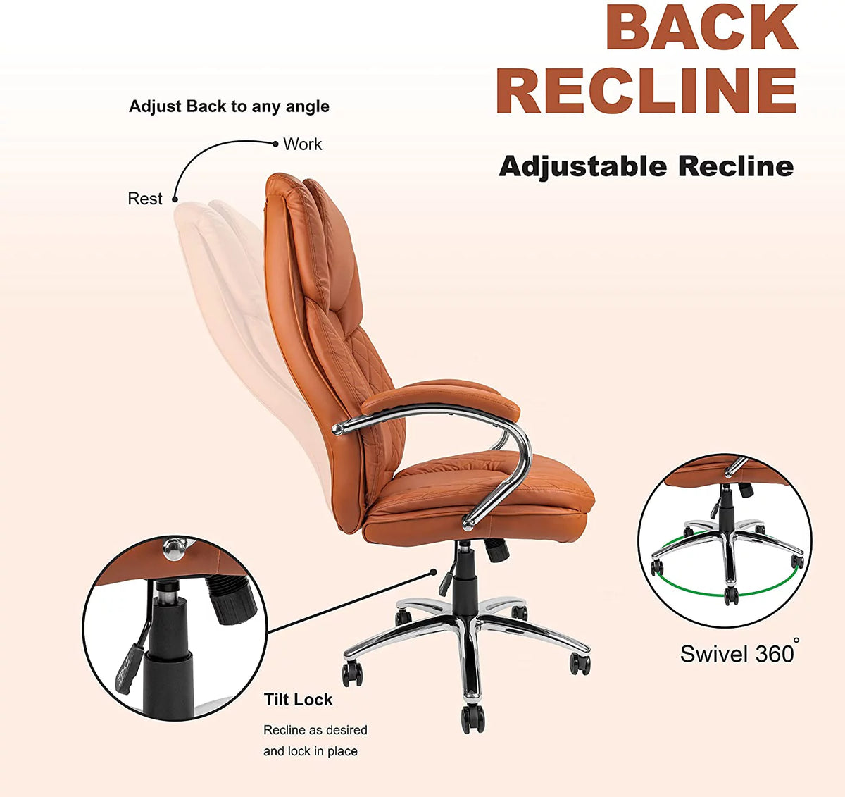 Camel Brown Big and Tall Executive Office Chair 400lbs Capacity PU Leather Y127