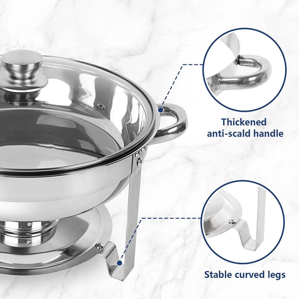 5Qt 4 Packs Stainless Steel Chafing Dish Set with Glass Lid E27190