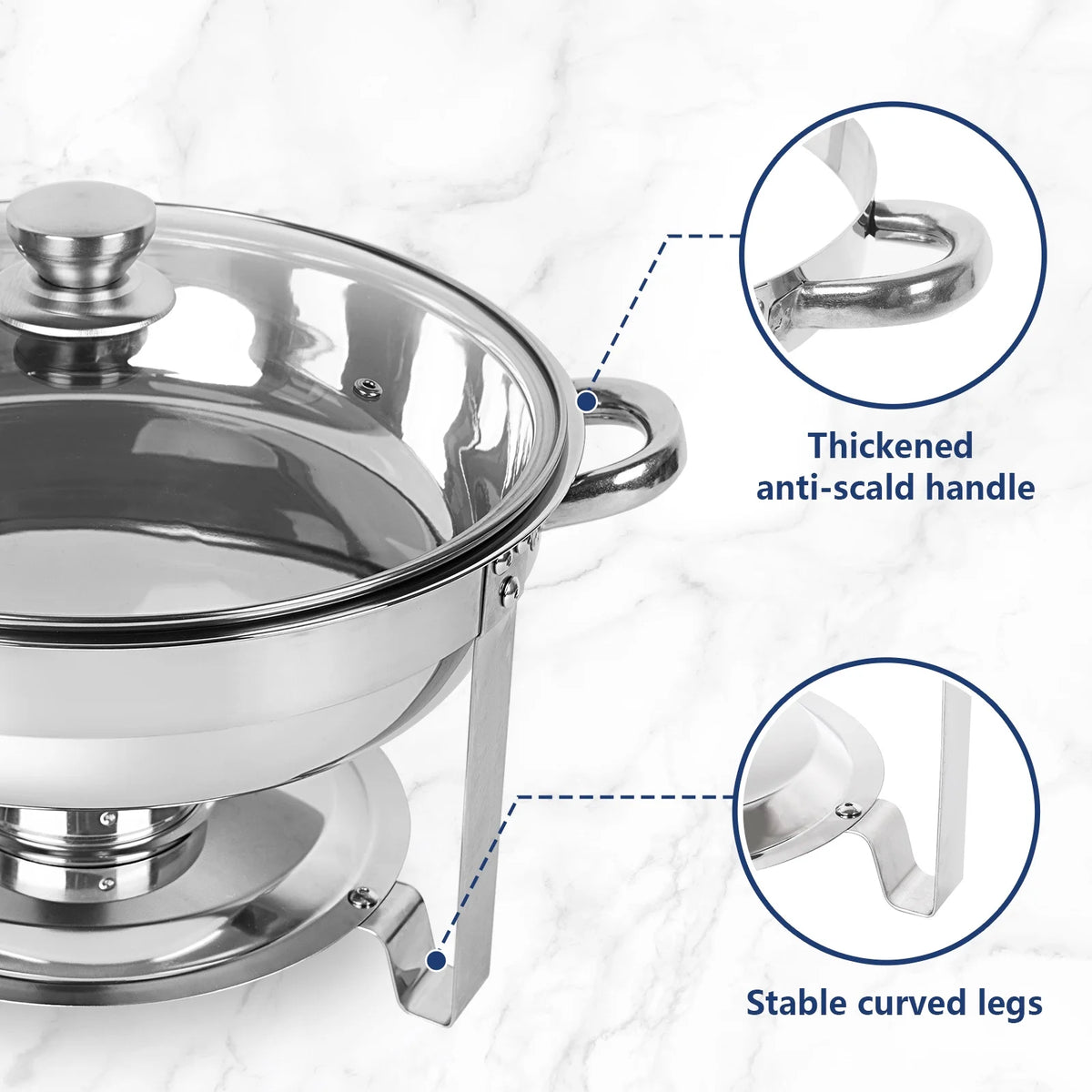 5Qt 4 Packs Stainless Steel Chafing Dish Set with Glass Lid E27190