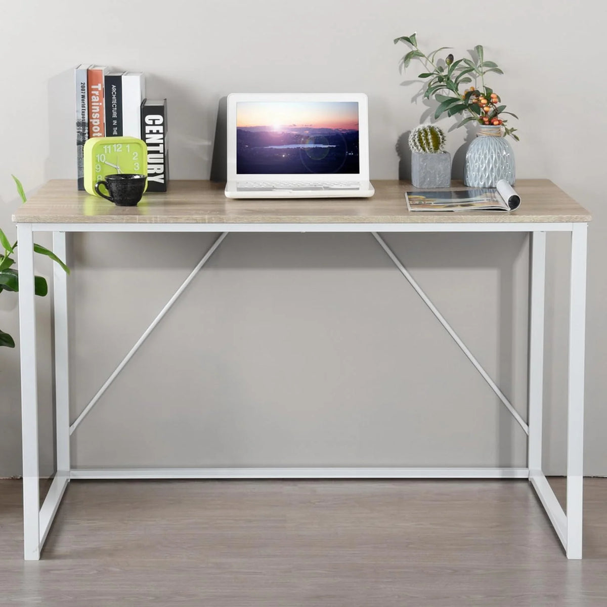 47.2 Inch Light Brown and White Computer Desk with Metal Frame I9712