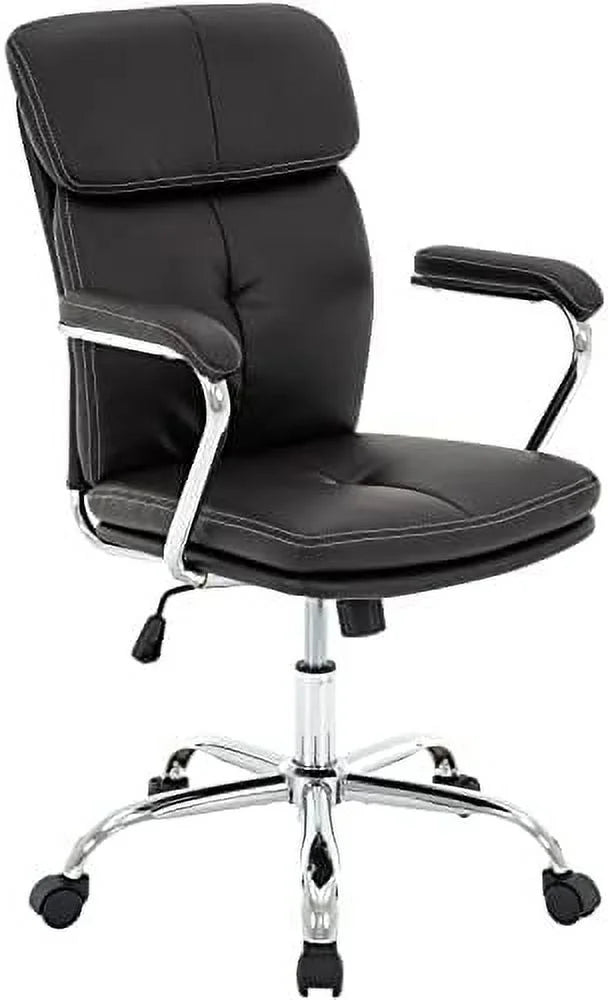 Black Upholstered Mid-Back PU Leather Office Chair with Arms B956