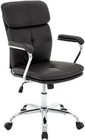 Black Upholstered Mid-Back PU Leather Office Chair with Arms B956