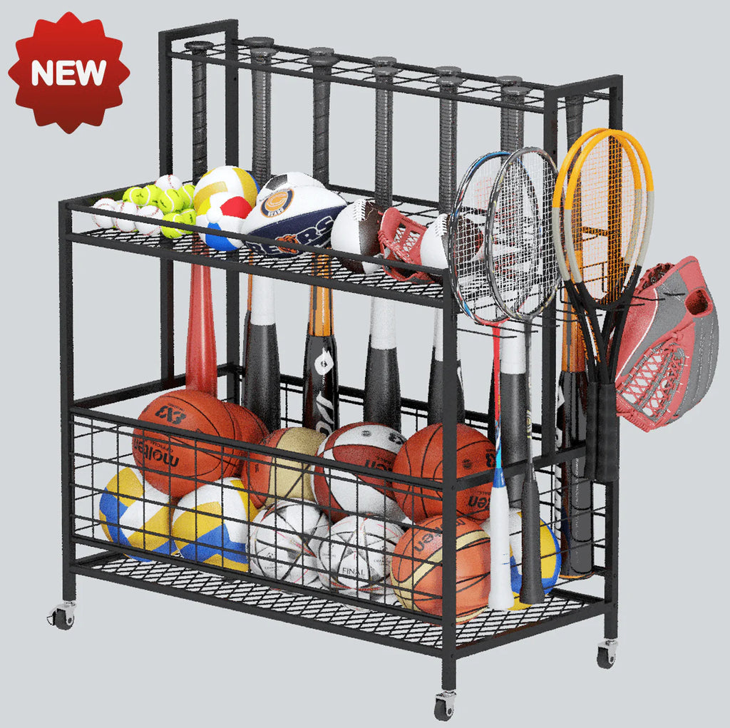 4 Tier Rolling Ball Storage Organizer with Hooks F142