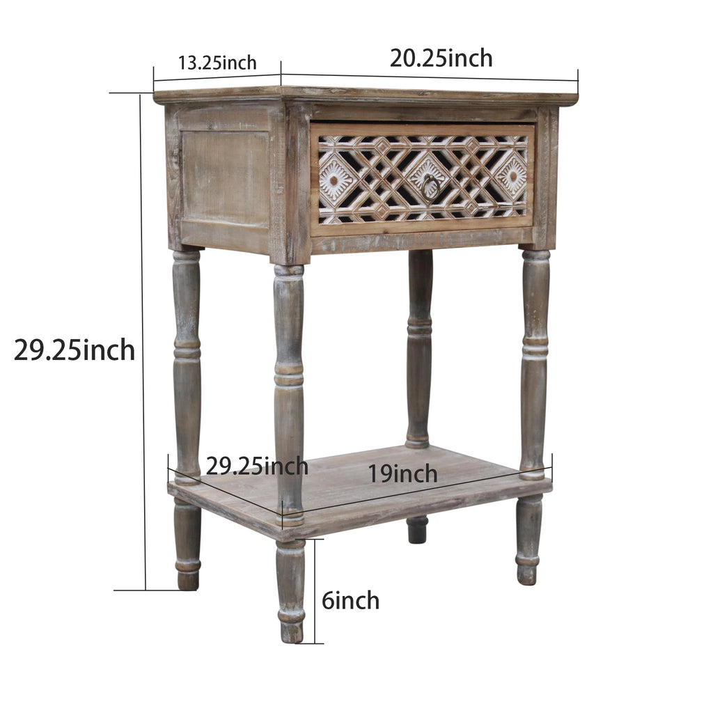 Farmhouse Wood Storage Cabinet with Drawer and Shelf, Antique Brown and White A378