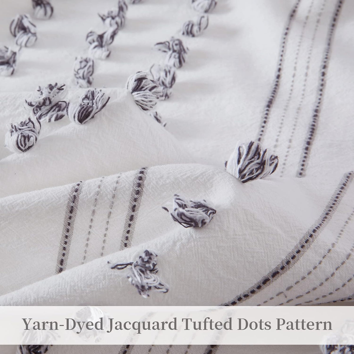 100% Cotton Queen Size 3Pcs Yarn-Dyed Tufted Dots Jacquard Duvet Cover Set S37515