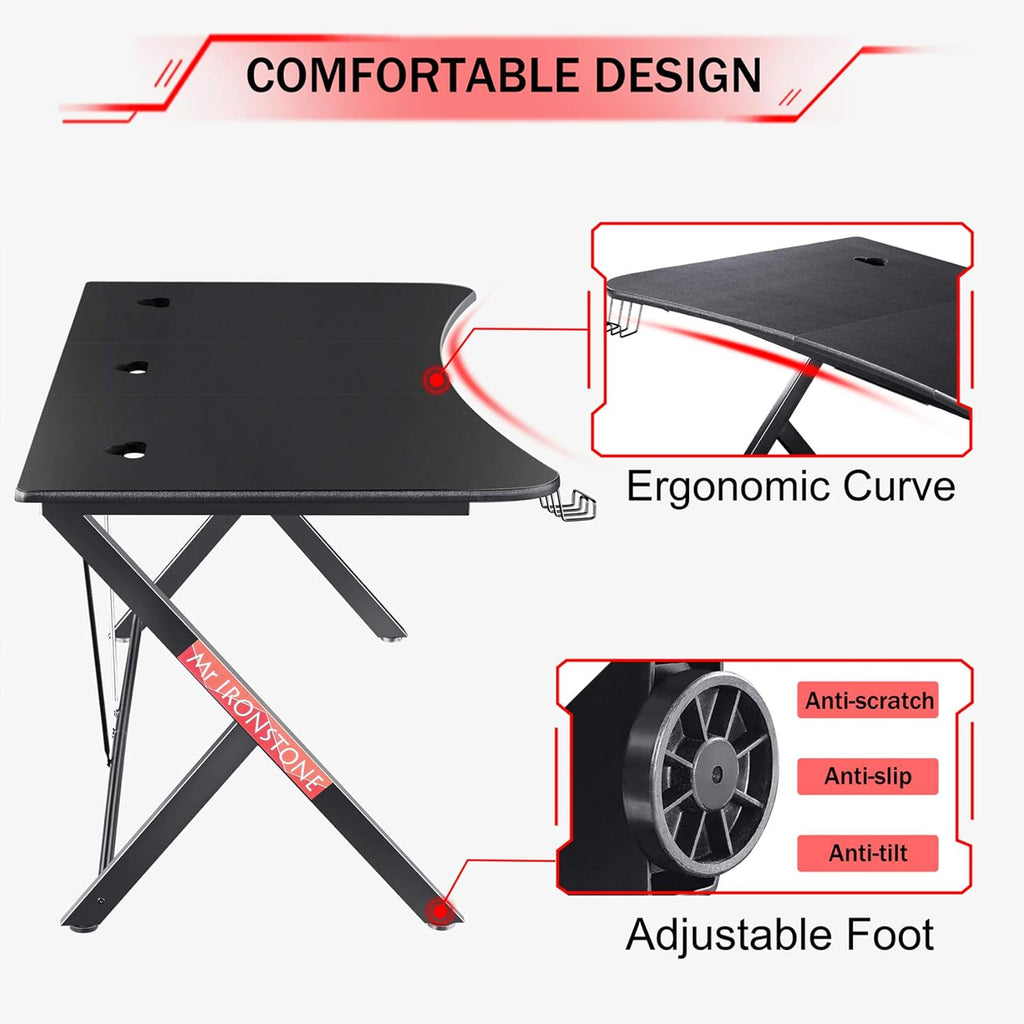 Black 63 W x 32 D Gaming Desk with Cup Holder and Headphone Hook U28924