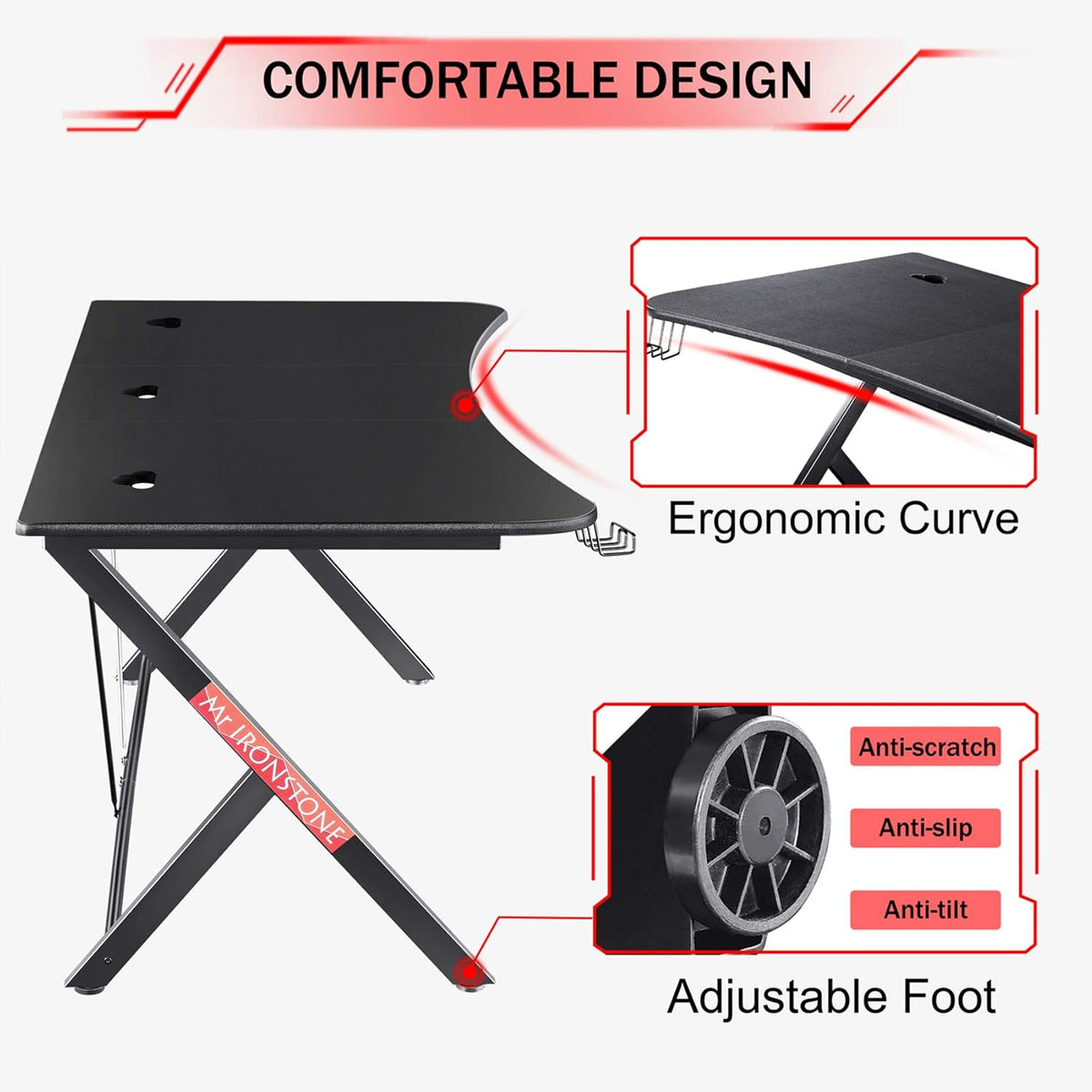 Black 63 W x 32 D Gaming Desk with Cup Holder and Headphone Hook U28924