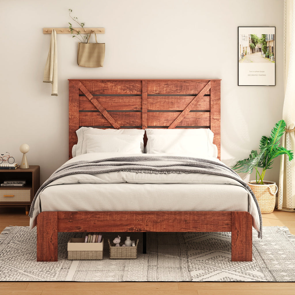 Queen Wood Platform Bed Frame with Headboard U757138