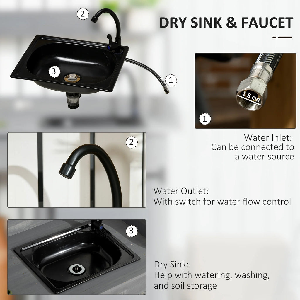 Potting Bench Prep Table with Faucet, Sink, and Storage Cabinet D494