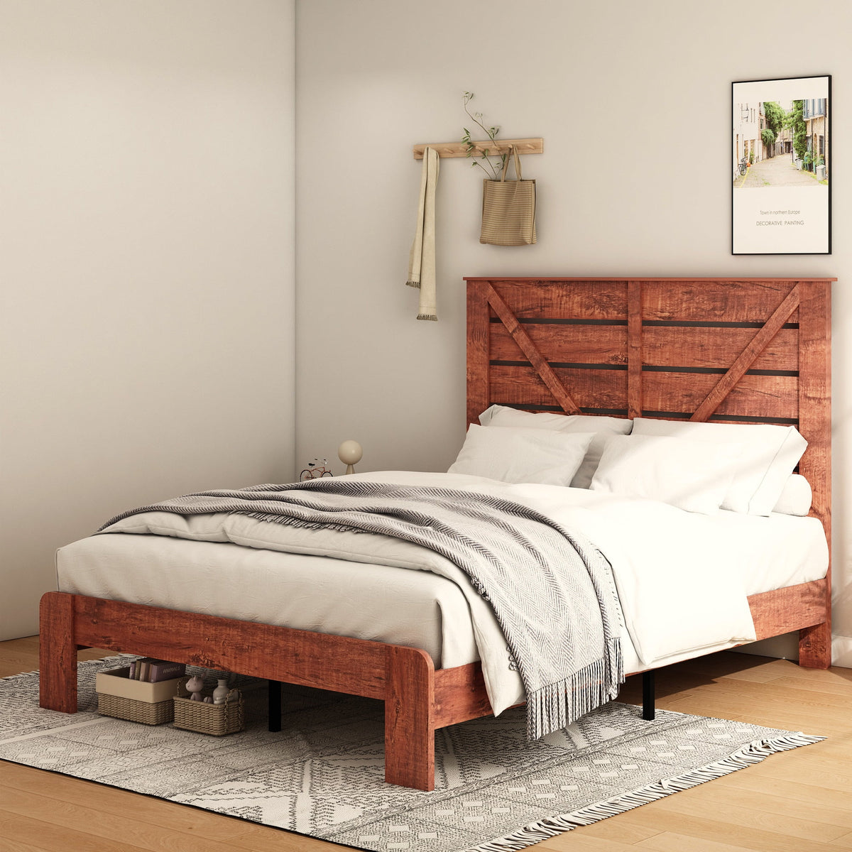 Queen Wood Platform Bed Frame with Headboard U757138