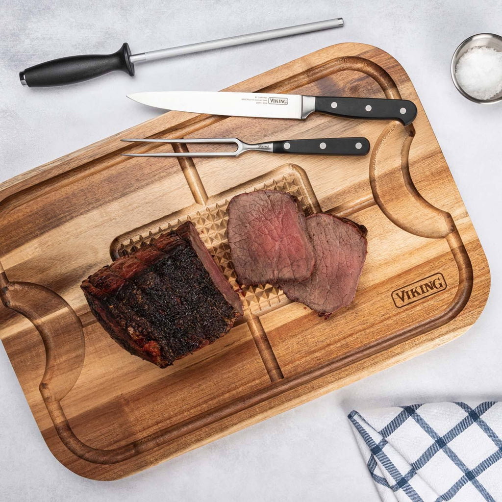 Acacia Carving Board with 3-Piece Carving Set U341834