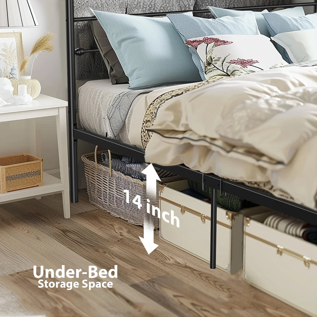 Queen Size Black Metal Platform Bed Frame with Headboard J695