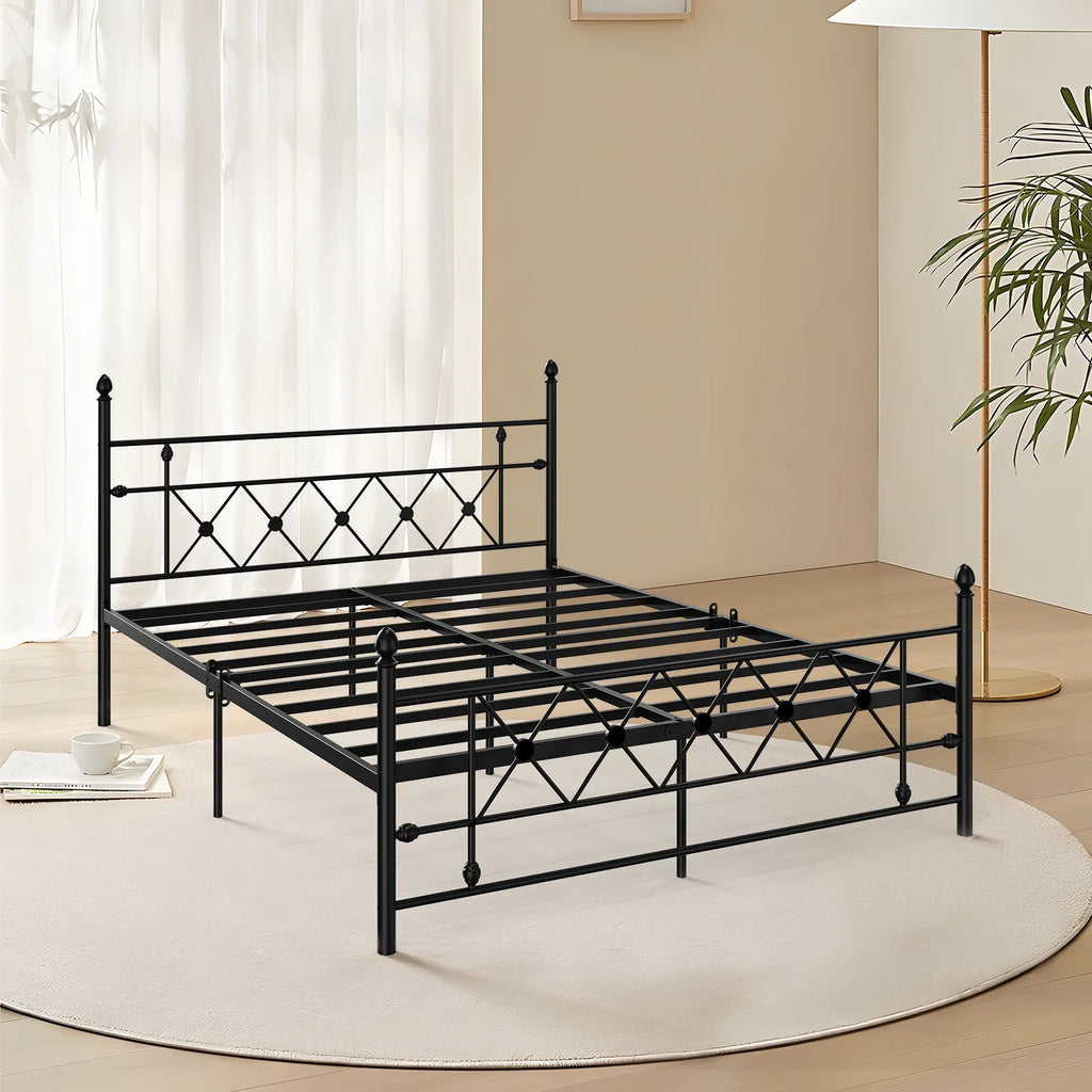 Queen Size Black Metal Platform Bed Frame with Headboard J695