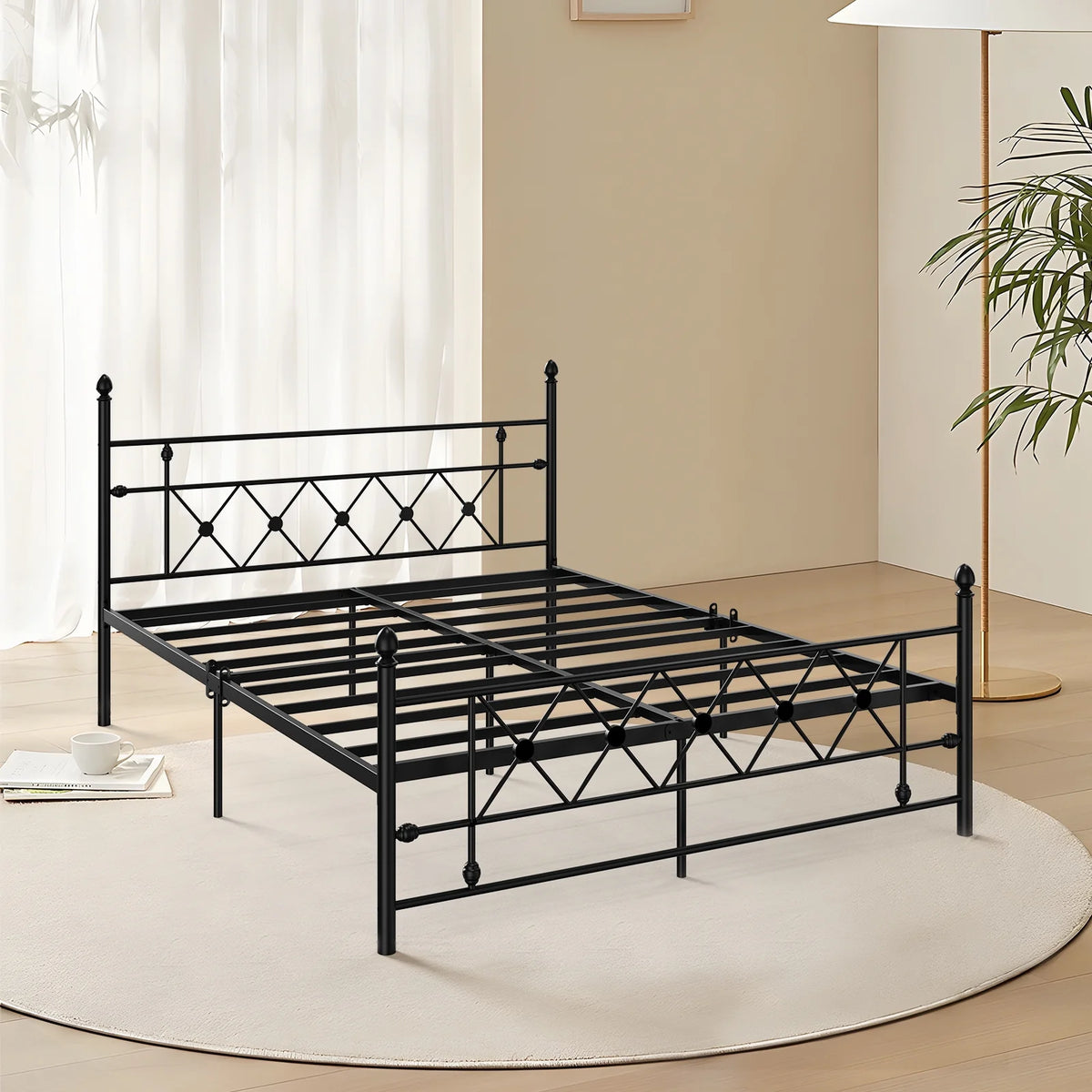 Queen Size Black Metal Platform Bed Frame with Headboard J695