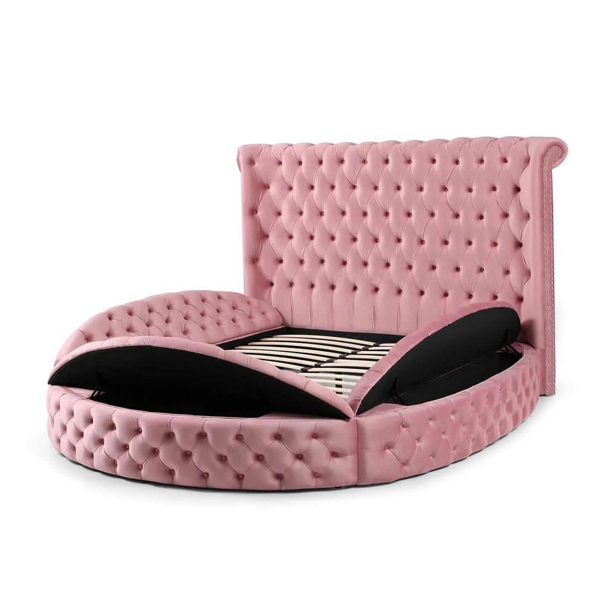 Pink Velvet Upholstered King Bed A909036