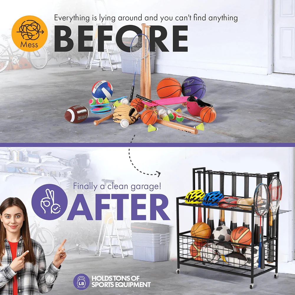 4 Tier Rolling Ball Storage Organizer with Hooks F142