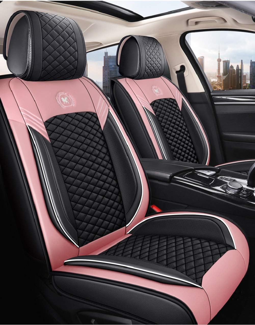 Black & Red Leather Car Seat Covers 5 Seats Full Set N81631