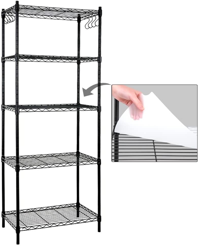 4-Shelf Steel Wire Shelving Unit with 8 Hooks, Black, Pack of 2 D34185